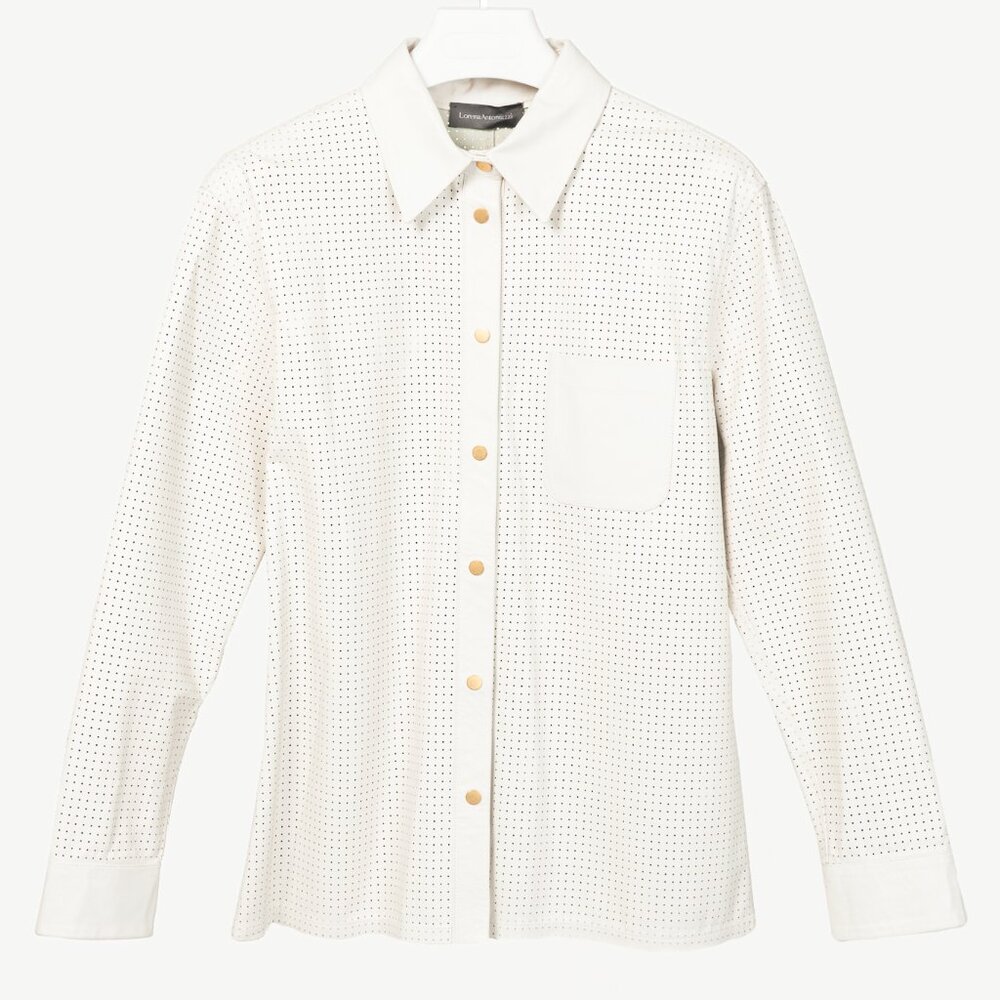 Lorena Antoniazzi White Perforated Leather Snap-Closure Shacket